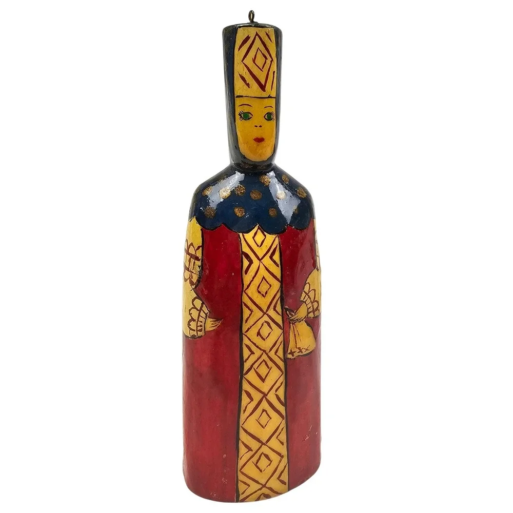 Vintage Hand Painted Wood Folk Art Figurine Russian Style Woman Ornament 5 Inch